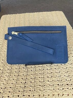 Portland Leather Co. Navy Leather Adriana Wristlet Clutch